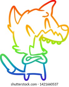 rainbow gradient line drawing of a laughing fox cartoon