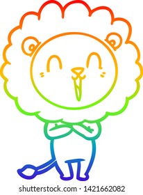 dibujo de una línea de gradiente de arco iris de una caricatura de un león que se ríe