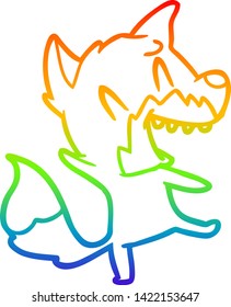 dibujo de una línea de gradiente arco iris de una caricatura de zorro risible