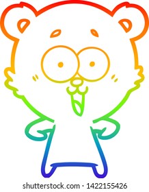 rainbow gradient line drawing of a laughing teddy  bear cartoon