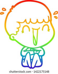 dibujo de una línea de gradiente de arcoiris de un hombre de caricatura que se ríe