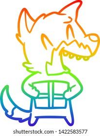 dibujo de una línea de degradado de arcoiris de una caricatura de zorro navideño