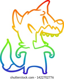 rainbow gradient line drawing of a laughing fox cartoon