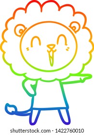 dibujo de una línea de gradiente de arco iris de una caricatura de un león que se ríe