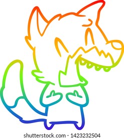 dibujo de una línea de gradiente arco iris de una caricatura de zorro risible