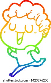 rainbow gradient line drawing of a laughing cartoon man running