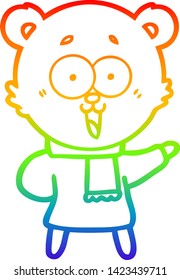 dibujo de una línea degradada de un oso de peluche riéndose con ropa de invierno