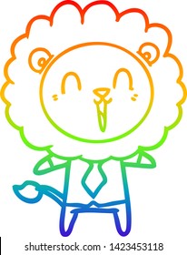 rainbow gradient line drawing of a laughing lion cartoon