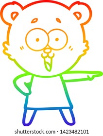 rainbow gradient line drawing of a laughing pointing teddy bear cartoon