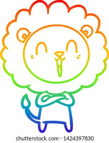 dibujo de una línea de gradiente de arco iris de una caricatura de un león que se ríe