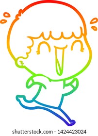 Regenbogen-Farbverlauf-Zeichnung eines lachenden Cartoons, der läuft