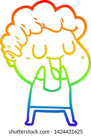 dibujo de una línea de gradiente de arcoiris de un hombre de caricatura que se ríe
