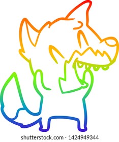 rainbow gradient line drawing of a laughing fox cartoon