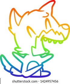 rainbow gradient line drawing of a laughing fox cartoon