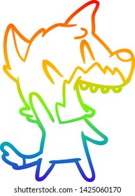 rainbow gradient line drawing of a laughing fox cartoon