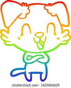 rainbow gradient line drawing of a laughing cartoon dog