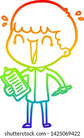dibujo de una línea de gradiente de arcoiris de un hombre de caricatura que se ríe