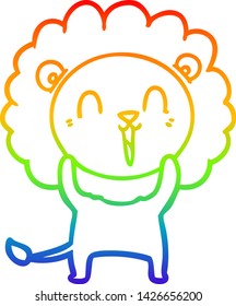 dibujo de una línea de gradiente de arco iris de una caricatura de un león que se ríe