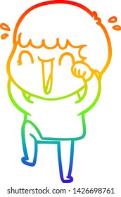 dibujo de una línea de gradiente de arcoiris de un hombre de caricatura que se ríe
