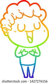 rainbow gradient line drawing of a laughing cartoon man