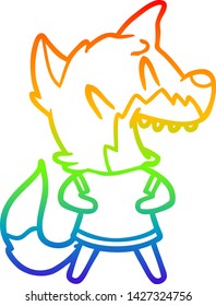 rainbow gradient line drawing of a laughing fox cartoon