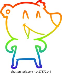rainbow gradient line drawing of a laughing bear cartoon