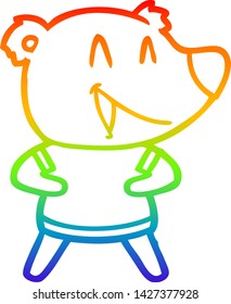 rainbow gradient line drawing of a laughing bear cartoon