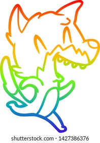 rainbow gradient line drawing of a laughing fox running away