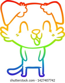 rainbow gradient line drawing of a laughing cartoon dog