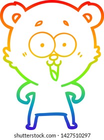 rainbow gradient line drawing of a laughing teddy  bear cartoon