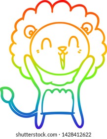 rainbow gradient line drawing of a laughing lion cartoon