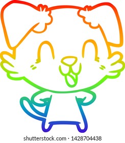 rainbow gradient line drawing of a laughing cartoon dog