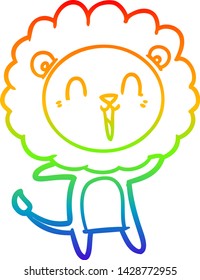 rainbow gradient line drawing of a laughing lion cartoon