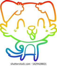 rainbow gradient line drawing of a laughing cartoon dog