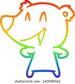 rainbow gradient line drawing of a laughing bear cartoon