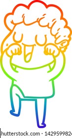 rainbow gradient line drawing of a laughing cartoon man rubbign eyes