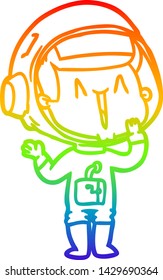 rainbow gradient line drawing of a laughing cartoon astronaut