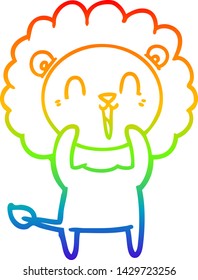 dibujo de una línea de gradiente de arco iris de una caricatura de un león que se ríe