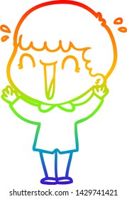 dibujo de una línea de gradiente de arcoiris de un hombre de caricatura que se ríe