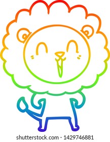 dibujo de una línea de gradiente de arco iris de una caricatura de un león que se ríe