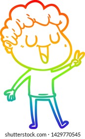 dibujo de una línea de gradiente de arcoiris de un hombre de caricatura que se ríe
