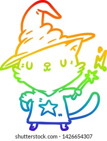dibujo de línea de gradiente de arco iris de un mágico asistente de gatos asombrosos