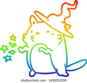 dibujo de línea de gradiente de arco iris de un mágico asistente de gatos asombrosos