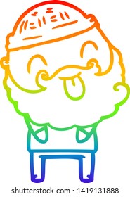 rainbow gradient line drawing of a man with beard sticking out tongue