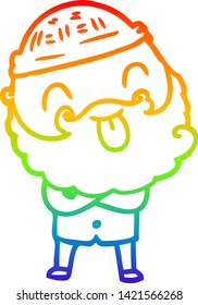 rainbow gradient line drawing of a man with beard sticking out tongue