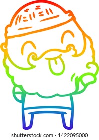 rainbow gradient line drawing of a man with beard sticking out tongue