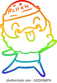 rainbow gradient line drawing of a man with beard sticking out tongue