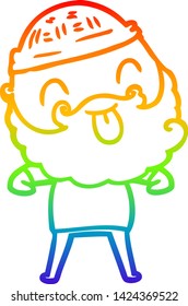 rainbow gradient line drawing of a man with beard sticking out tongue