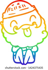 rainbow gradient line drawing of a man with beard sticking out tongue