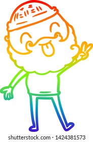 rainbow gradient line drawing of a man with beard giving peace sign